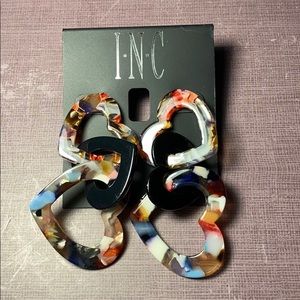 INC Hematite Tone & Resin Heart Linear Earrings